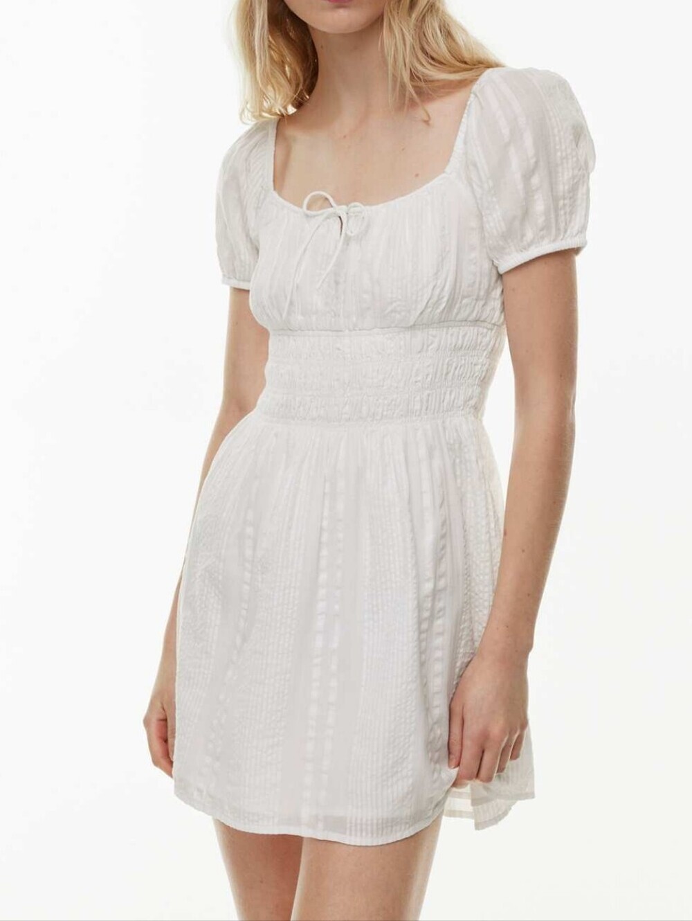 Sunday Best Textured fabric White Puff Sleeve Mini Dress